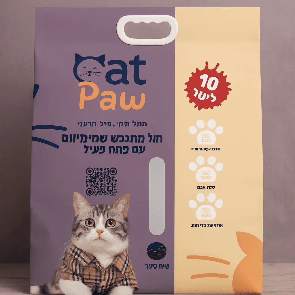 חול מתגבש פרימיום לחתולים Cat Paw עם פחם פעיל, 10 ליטר - חול לחתולים