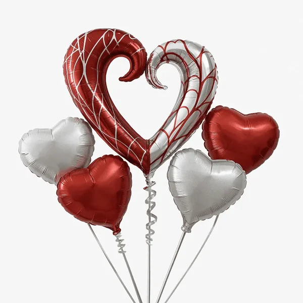 Red and Silver Heart Balloons Arrangement - image 1